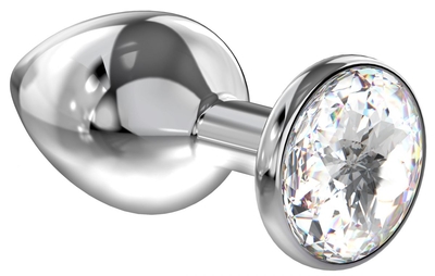 Большая серебристая анальная пробка Diamond Clear Sparkle Large с прозрачным кристаллом - 8 см. - фото, цены