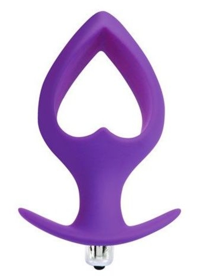Фиолетовая анальная вибровтулка в форме сердечка - 14 см. - фото, цены
