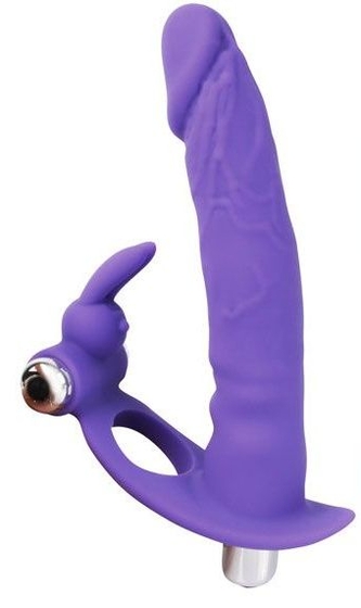 Фиолетовая вибронасадка для двойного проникновения - 15 см. - фото, цены