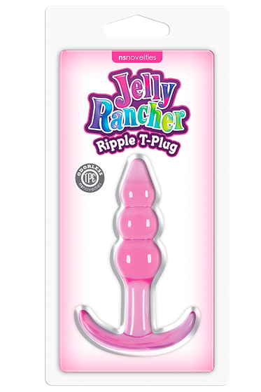 Розовая анальная пробка Jelly Rancher T-Plug Ripple - 10,9 см. - фото, цены