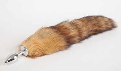 Серебристая анальная пробка с длинным хвостом Королевская лиса - фото, цены