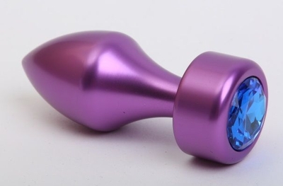 Фиолетовая анальная пробка с широким основанием и синим кристаллом - 7,8 см. - фото, цены