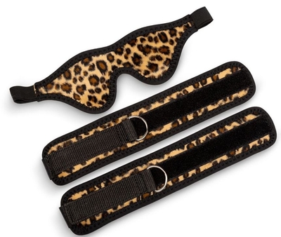 Черно-леопардовый комплект: наручники на липучке и маска без прорезей - фото, цены