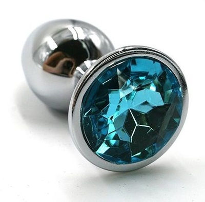 Серебристая алюминиевая анальная пробка с голубым кристаллом - 7 см. - фото, цены