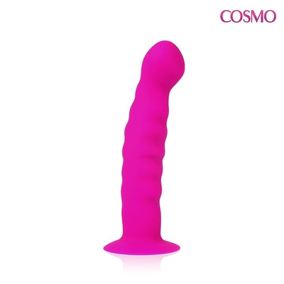 Розовый фаллоимитатор с ребристой поверхностью Cosmo - 14 см. - фото, цены