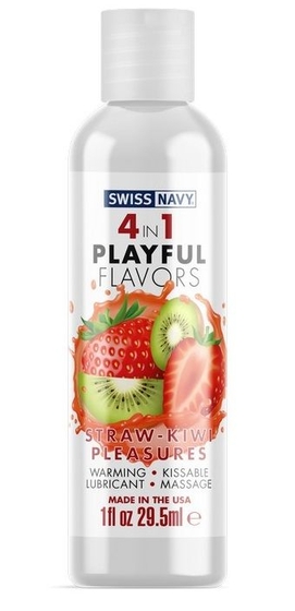 Массажный гель 4-в-1 Straw-Kiwi Pleasures с ароматом клубники и киви - 29,5 мл. - фото, цены