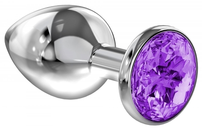 Серебристая анальная пробка Sparkle Xl с фиолетовым кристаллом - 11 см. - фото, цены