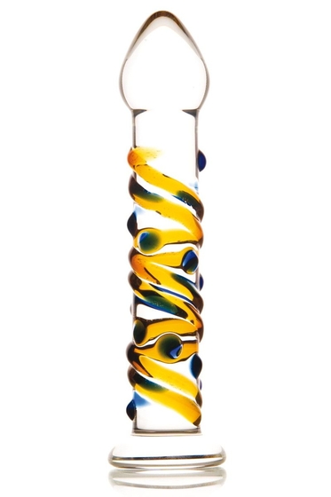 Стеклянный фаллос на подставке с цветными спиралями - 17,5 см. - фото, цены