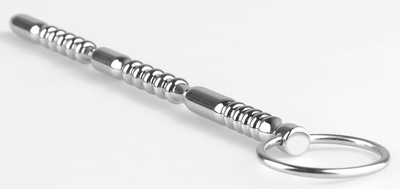 Серебристый фигурный уретральный стимулятор с кольцом - 20,5 см. - фото, цены