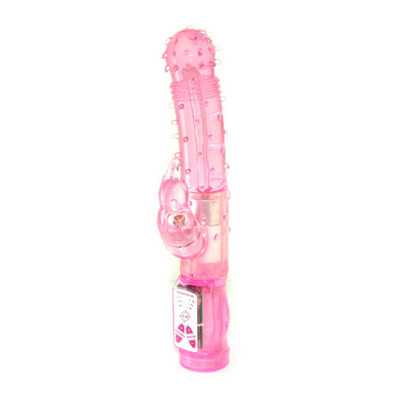 Розовый вибромассажёр с пупырышками, вращением и клиторальной стимуляцией - 22,3 см. - фото, цены