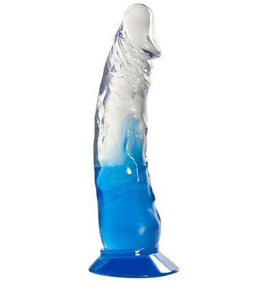 Голубой фаллоимитатор без мошонки с прозрачным стволом и присоской - 15 см. - фото, цены
