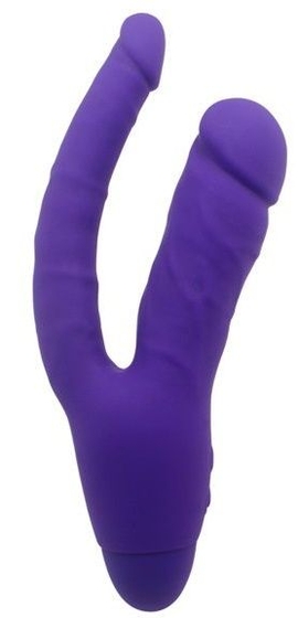 Фиолетовый двойной вибратор Indulgence Insatiable Desire - 21,5 см. - фото, цены