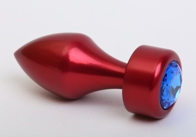 Красная анальная пробка с широким основанием и синим кристаллом - 7,8 см. - фото, цены