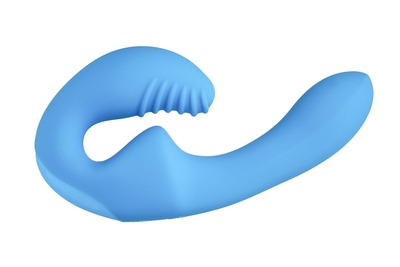 Голубой безремневой страпон с пультом ду - 17,5 см. - фото, цены