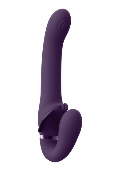 Фиолетовый женский безремневой вибрострапон Satu - 23 см. - фото, цены