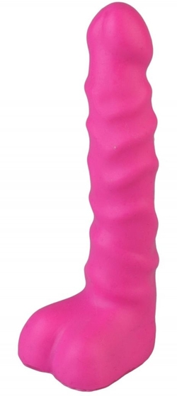 Ярко-розовый анальный стимулятор с мошонкой - 14 см. - фото, цены