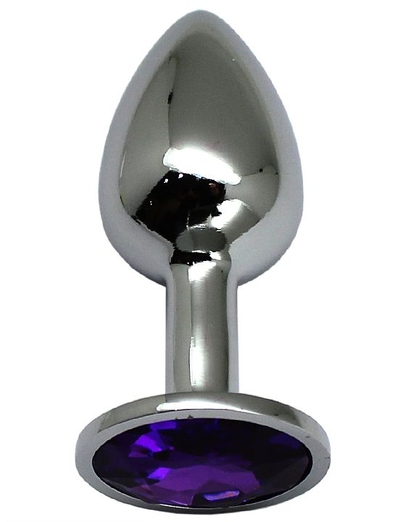 Серебристая анальная втулка с фиолетовым стразом - 7 см. - фото, цены