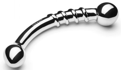 Серебристый изогнутый фаллоимитатор со спиралью Bow - 17,8 см. - фото, цены