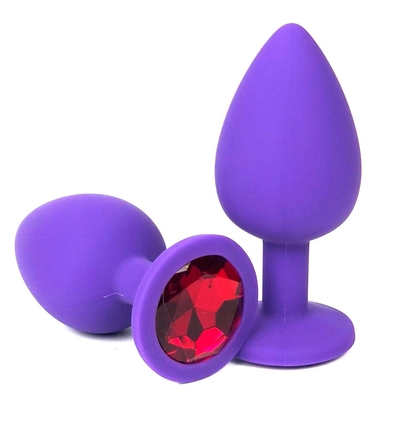Фиолетовая анальная пробка с красным стразом - 9,2 см. - фото, цены