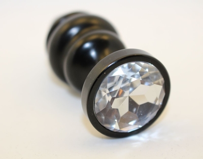 Черная фигурная анальная пробка с прозрачным кристаллом - 8,2 см. - фото, цены