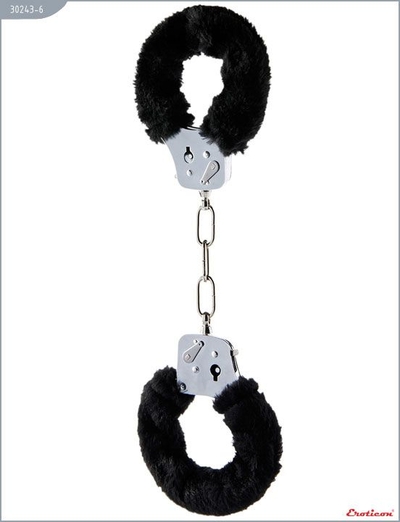 Металлические наручники с чёрным мехом и ключиками - фото, цены