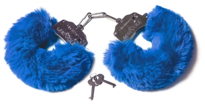 Шикарные синие меховые наручники с ключиками - фото, цены