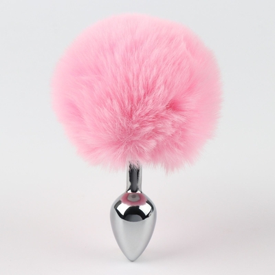 Серебристая анальная втулка с розовым хвостиком - фото, цены