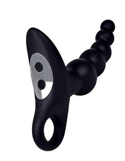 Черный силиконовый анальный вибромассажер-ёлочка с колечком-ограничителем - фото, цены