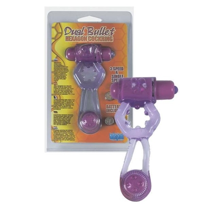 Фиолетовое эрекционное кольцо Dual Bullet Hexagon Cockring - фото, цены