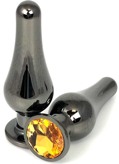 Черная удлиненная анальная пробка с оранжевым кристаллом - 8 см. - фото, цены