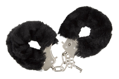 Чёрные меховые наручники с ключиками Furry Handcuffs - фото, цены