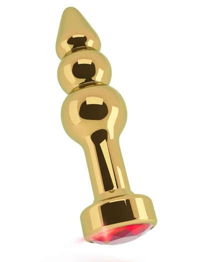 Золотистая анальная пробка-ёлочка с красным кристаллом - 11,5 см. - фото, цены