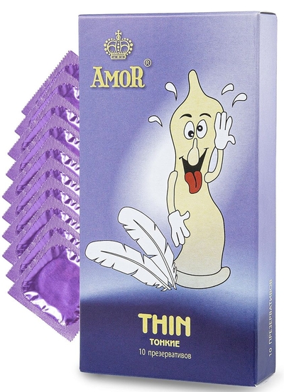 Супертонкие презервативы Amor Thin Яркая линия - 10 шт. - фото, цены