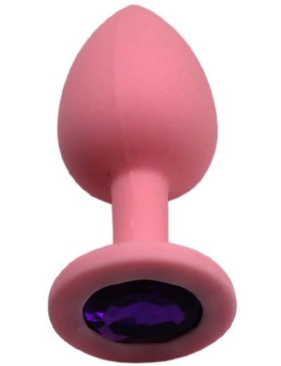 Розовая анальная пробка с фиолетовым кристаллом - 7,4 см. - фото, цены