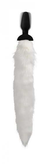 Черная анальная вибропробка с белым лисьим хвостом White Fox Tail Vibrating Anal Plug - фото, цены