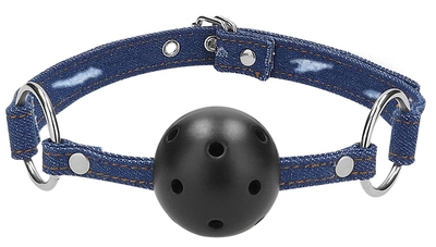 Кляп-шарик With Roughend Denim Straps с синими джинсовыми ремешками - фото, цены