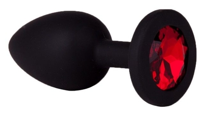 Чёрная анальная втулка с красным кристаллом - 7,3 см. - фото, цены