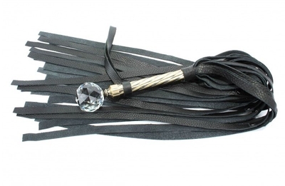Черная плеть с кристаллом на металлической ручке - 78 см. - фото, цены