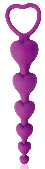 Фиолетовая анальная цепочка с сердечками - 14,5 см. - фото, цены