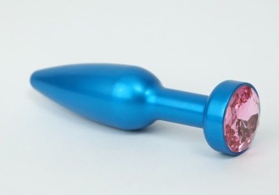Большая синяя анальная пробка с розовым стразом - 11,2 см. - фото, цены