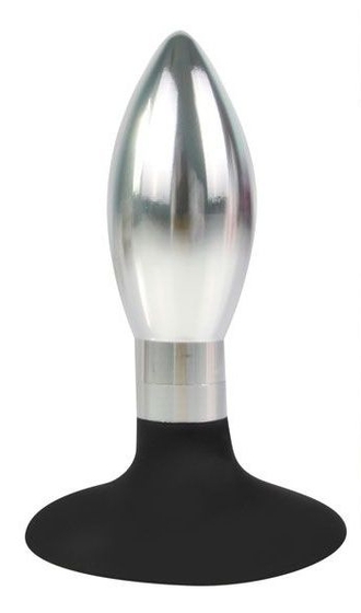 Серебристо-черная овальная анальная пробка - 9 см. - фото, цены