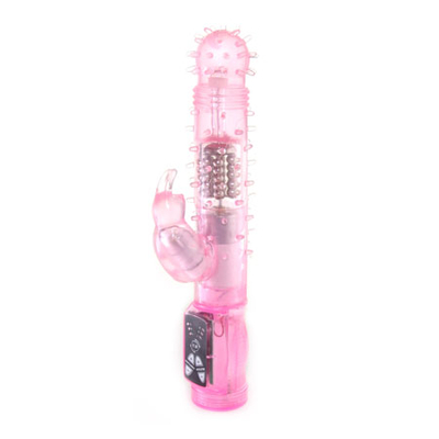 Розовый вибратор с ротацией и шипиками - 22,5 см. - фото, цены