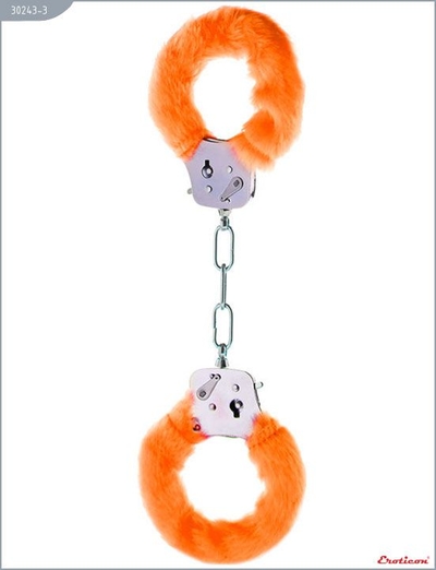 Металлические наручники с оранжевым мехом - фото, цены