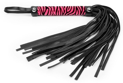 Черная многохвостовая плеть с круглой розовой ручкой-зеброй - 39 см. - фото, цены
