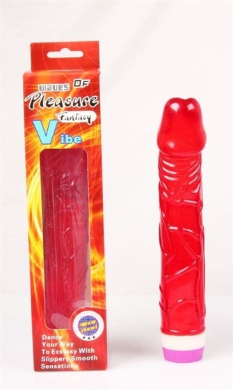Красный вибратор Pleasure Fantasy с богатым рельефом - 22,5 см. - фото, цены