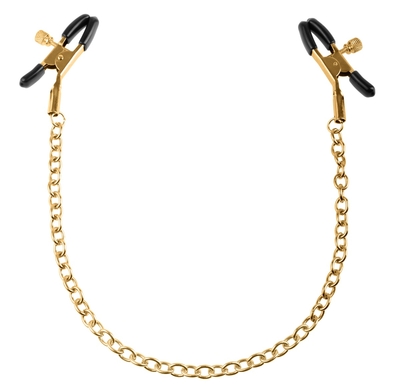 Чёрные с золотом зажимы на соски Gold Chain Nipple Clamps - фото, цены