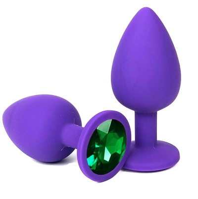 Фиолетовая анальная пробка с зеленым стразом - 8 см. - фото, цены