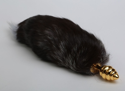 Золотистая анальная пробка с хвостом Королевская лиса - фото, цены