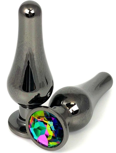 Черная удлиненная анальная пробка с разноцветным кристаллом - 10 см. - фото, цены