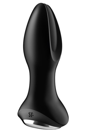 Черная анальная пробка с вибрацией и массажем бусинами Rotator Plug 2+ - 12,5 см. - фото, цены